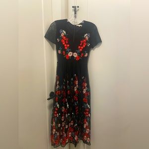 Maje tulle layered black dress with flower embroidery